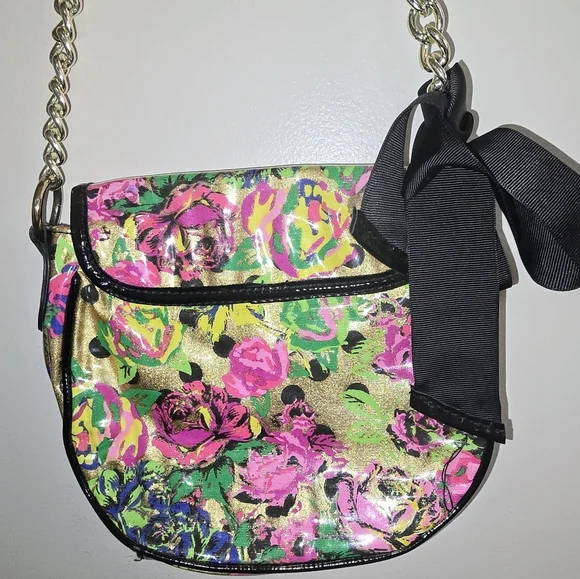 Betsey Johnson Pink and Green Crossbody Bag with Floral Design - Picture 5 of 7